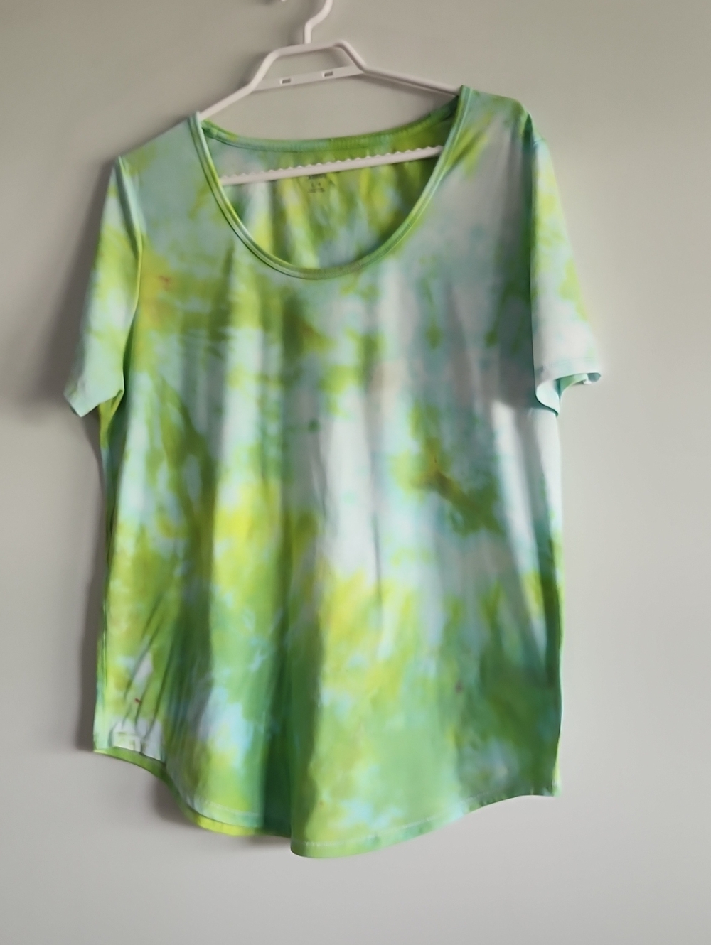 Hand Dyed Women's Large Lime Green Top | Scoop Neck Relaxed Fit | Tie-Dye